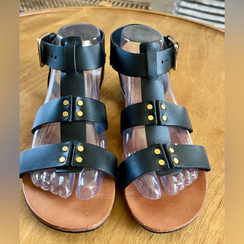Victor Italy Black Leather Gladiator Sandals Studded Ankle Strap Vero Cuoio